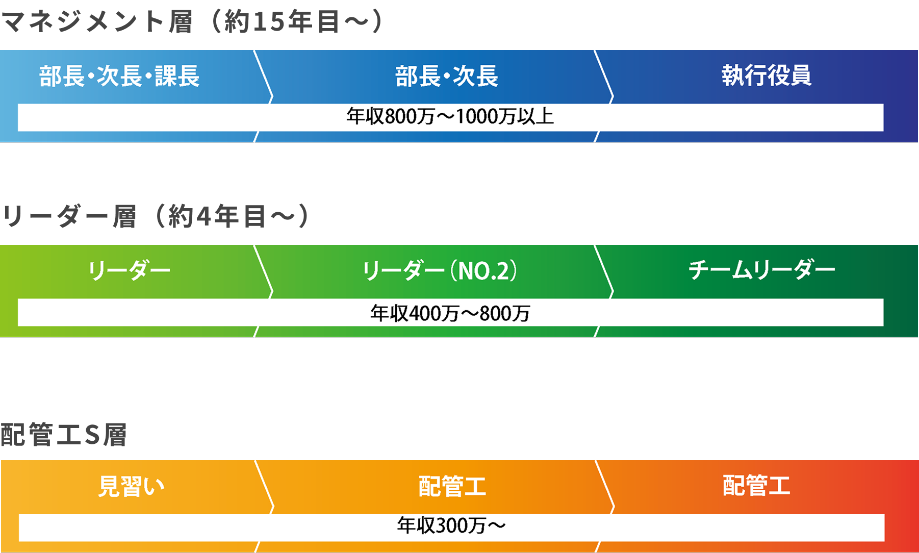配管工S層からリーダー層、マネジメント層へと続くキャリアマップ